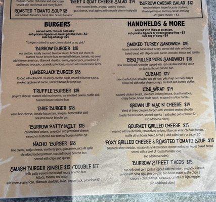 New menu of burgers!