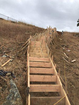 Framing steps hillside...