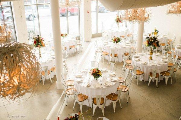 Willow features floor to ceiling windows, stunning branch chandeliers, and two floors of seating.