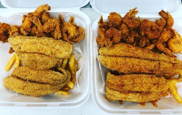 Fried Cajun catfish fillet & shrimp combo