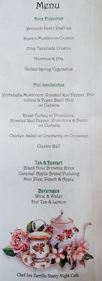 Menu from event 6/3/23 catered by Starry Night Cafe