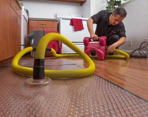 Hardwood flooring will absorb moisture more quickly due to its porosity.   We have the training and equipment to deal with this situations.