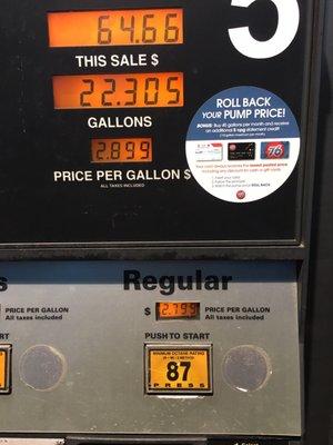 False prices!! Note the pump says 2.79 and not until you begin to pump gas does it then say 2.89.