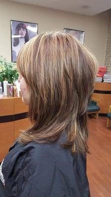 Mocha color with highlights and haircut