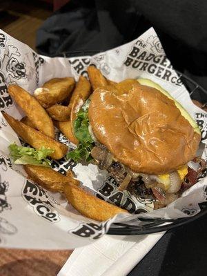 Badger burger with steak fries