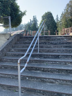 Stair entrance to the park, Richmond Beach Library in the background on the left.