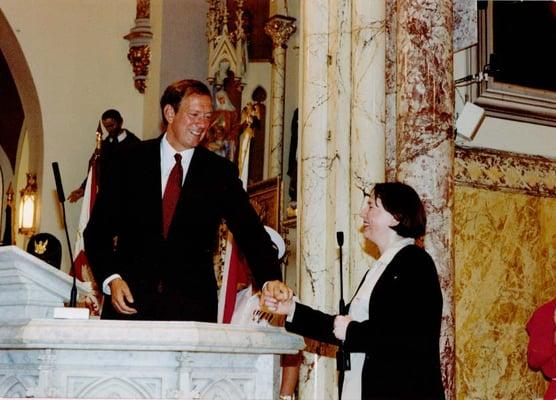 Governor Pataki and Bozena, his interpreter during a meeting with the Polish community