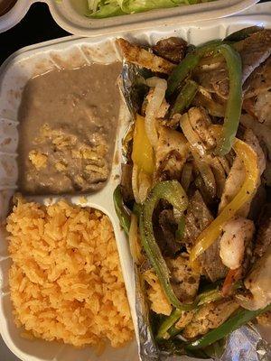 Rice and refried beans with Fajitas Mix