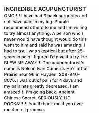 INCREDIBLE ACUPUNCTURIST!