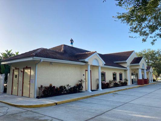 Commercial Building Pressure wash tile roof, exterior, parking lot