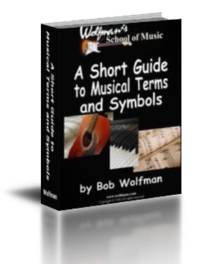 Cover for "Short Guide to Musical Terms and Symbols"...a very useful - popular book authored by Bob Wolfman.