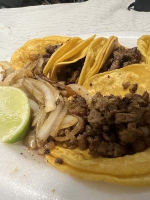 Mini street tacos with grilled onions