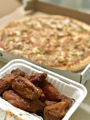 BBQ Chicken Pizza and wings