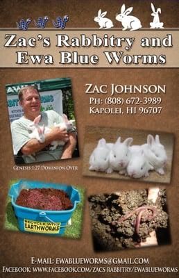 home of ewa bblue worms .you can see how to raise worms make vermicast.Zacs rabbitry has 35 years of raising rabbits you can see