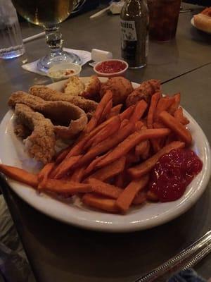 Catfish with sweet potato fries.