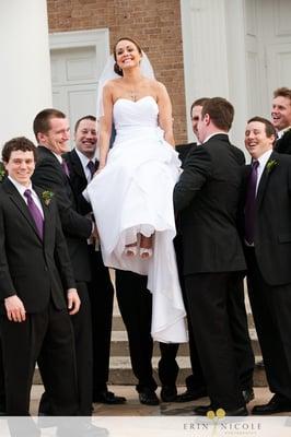 Bride & Groomsmen in front of Southside United Methodist Church.