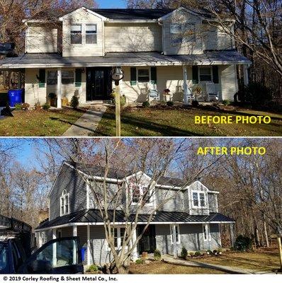 We installed a new architectural shingle roof on the main roof & a standing seam aluminum roof on the porch and new vinyl siding & windows.