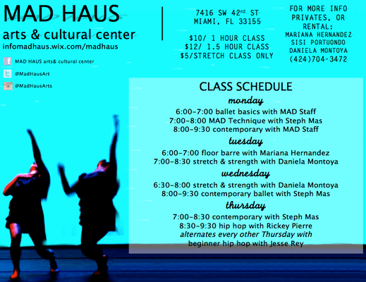 Our Open Class Schedule for adults; 16+