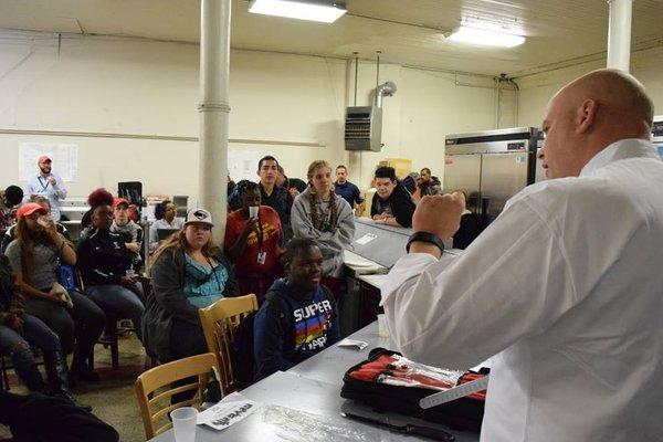 Ypsilanti Schools students recieve lunch and a demonstration from Dorsey Schools Chef @ Peoples Restaurant Equipment Company.