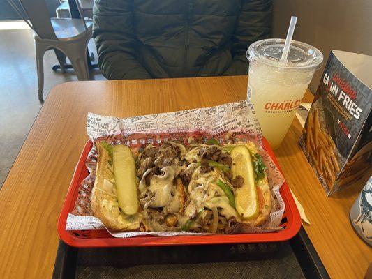 PHILLY CHEESESTEAK, PEACH LEMONADE