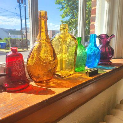 Beautiful colored glass reflecting bright sunlight.