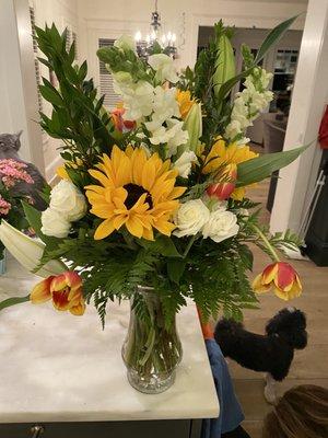 Mother's Day floral arrangement pictured closer towards the date of delivery