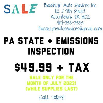 Come get your inspected today for $49.99 + Tax!