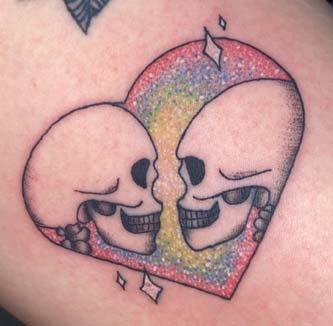 Lovers Skulls with Glitter Heart Tattoo in Knoxville