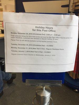 Christmas holiday hours.