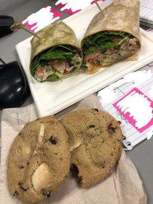 Chicken Caesar Wrap with White Chocolate Cranberry Cookies