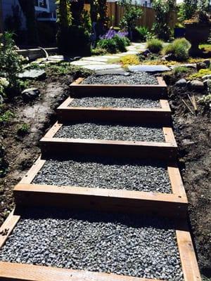 Construction of garden stairway.