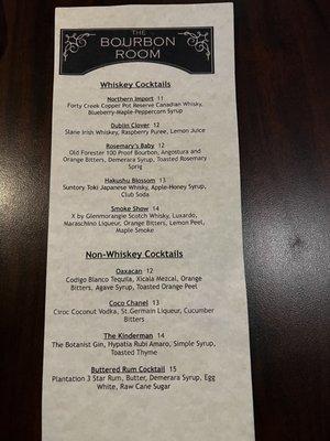 Cocktail menu