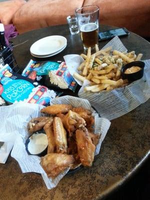 Wings & fries at our usual spot next to the fireplace