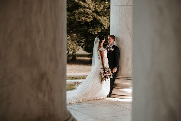 Bride and Groom at Jefferson Memorial in Washington, DC