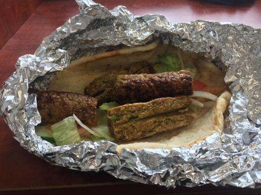 Chicken kebob looks like burnt maple sausage with the texture of a sponge. Save the stress and go to gypsy grill or a halal cart instead.