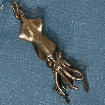 Squid Pendant in Solid Bronze