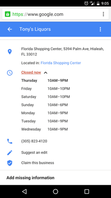 Store hours and other information