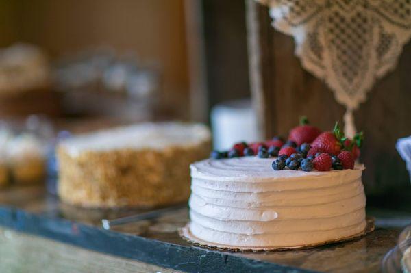 Double layered white cake with berry filling