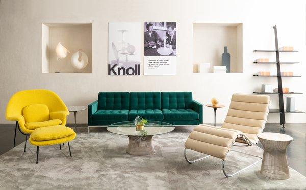 Knoll Womb chair, MR chaise lounge, Florence Knoll sofa, Planter coffee and side table. Photo by Danny Piassick