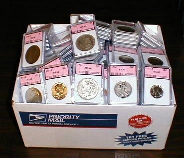 A picture of certified coins that we  buy and sell through our large number of customers.