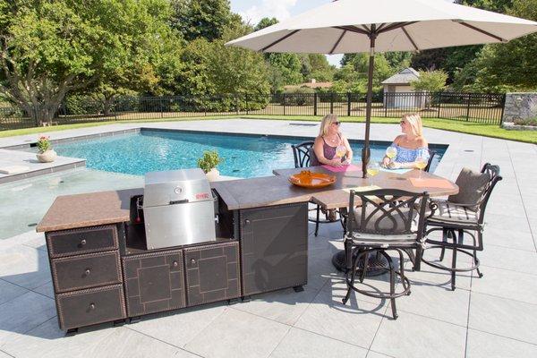 If you don't want a full outdoor kitchen, Gensun offers decadent pre-fab grill islands to meet your needs!