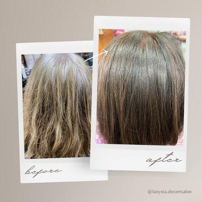 Gray root touch-up and Brazilian Blowout Express