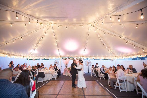 wedding with billowing lights