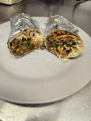 Ground beef burrito. Made with grass fed halal ground beef.