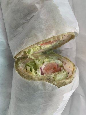 Turkey/Swiss wrap.  Very good.