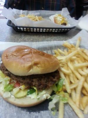 Single hamburger loaded and shoestring fries. Oh so good!