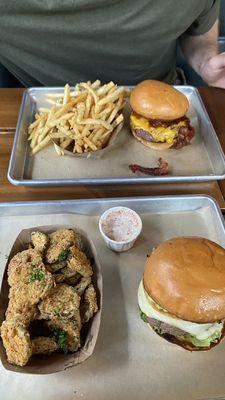 *photo: fried pickles w/ the el lunchador burger and truffle fries w/ bacon cheeseburger