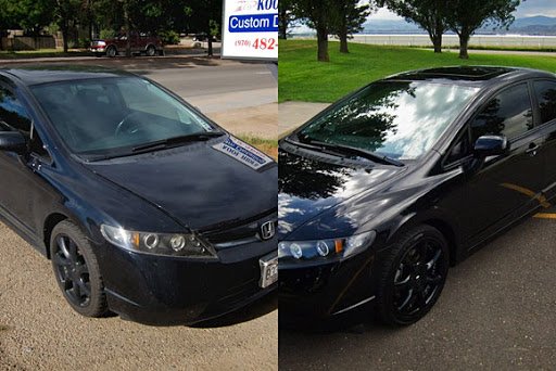 Before and after a Wash, Wax and Wheel and Tire cleaning.