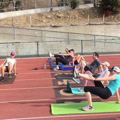 Core work during our Sunday morning fit camp at Larrabee Stadium.