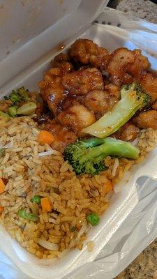 General Tso's combo with veggie fried rice (egg roll too, not pictured)